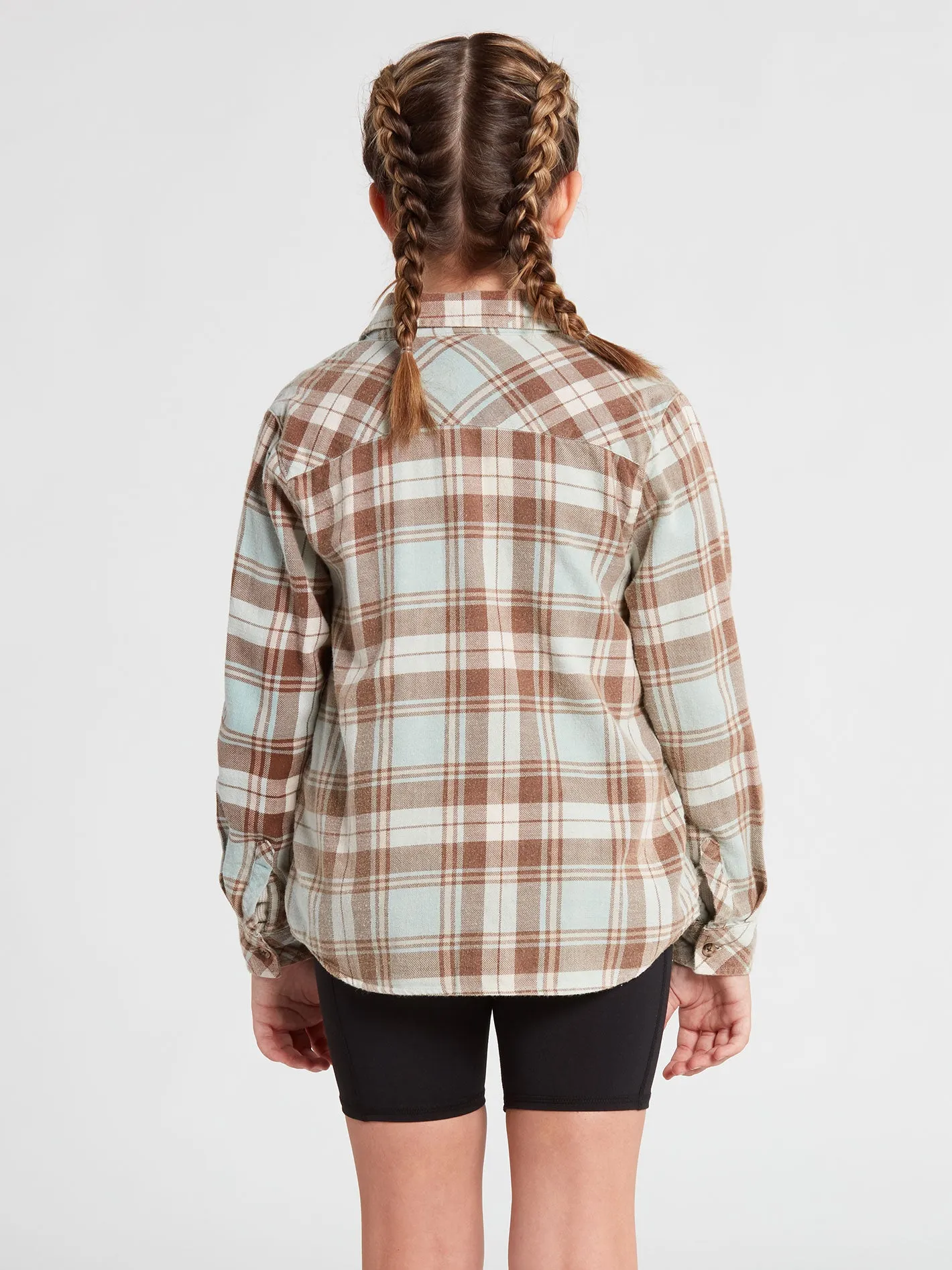 Big Girls Getting Rad Plaid Flannel Shirt - Blue Fog sold by Volcom product image thumbnail 2