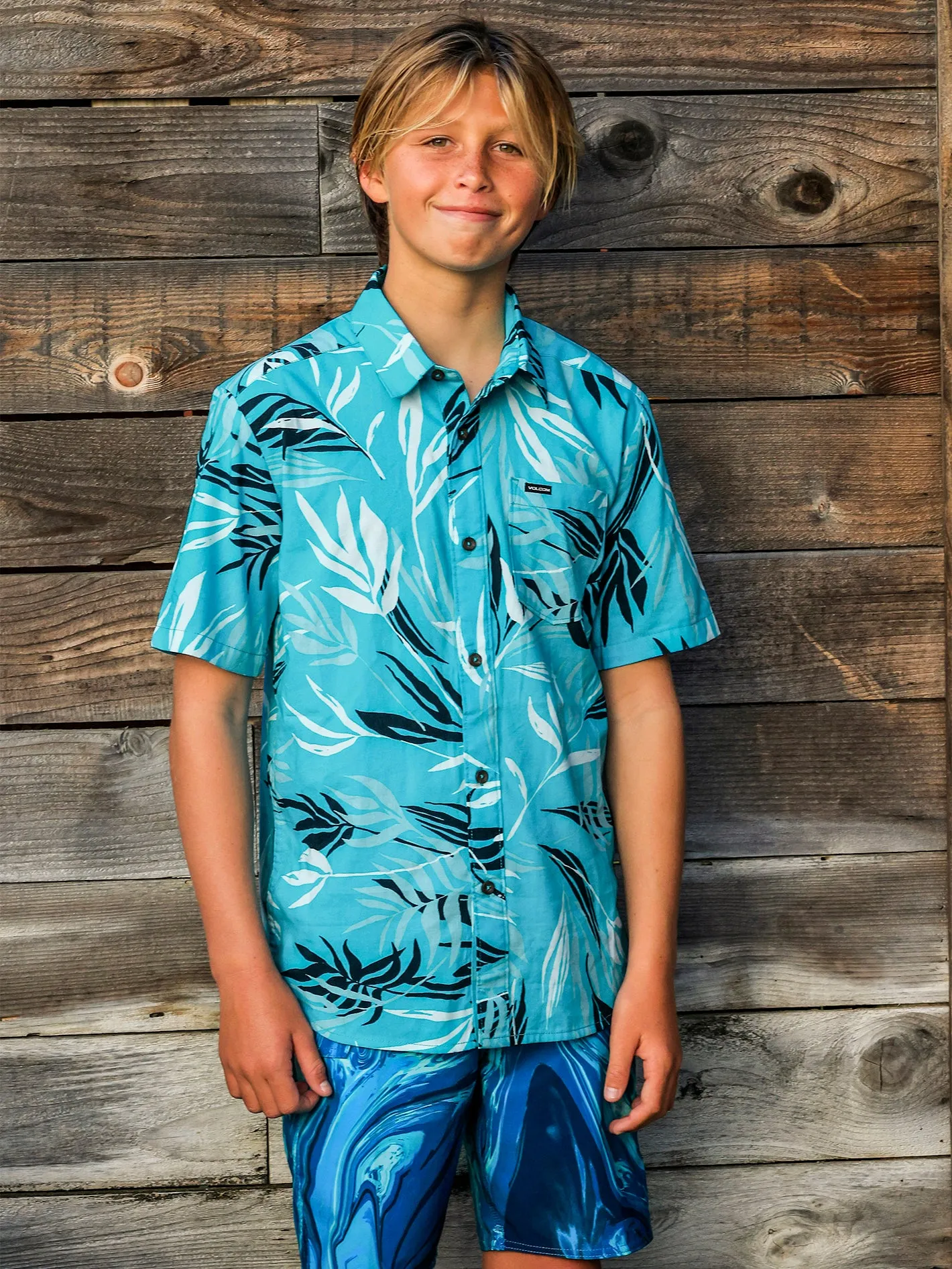 Big Boys Bleeding Leaf Short Sleeve Shirt - Electric Blue sold by Volcom