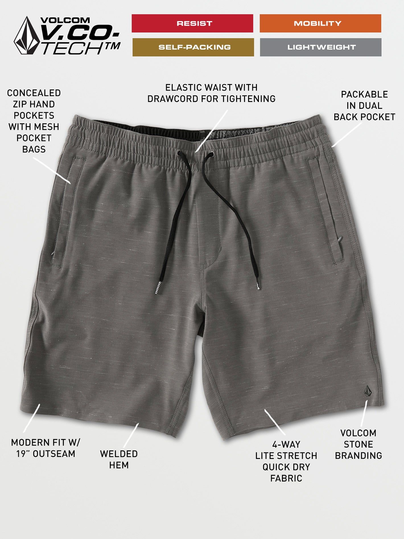 Packasack Lite Hybrid Shorts - Dark Charcoal sold by Volcom product image thumbnail 3