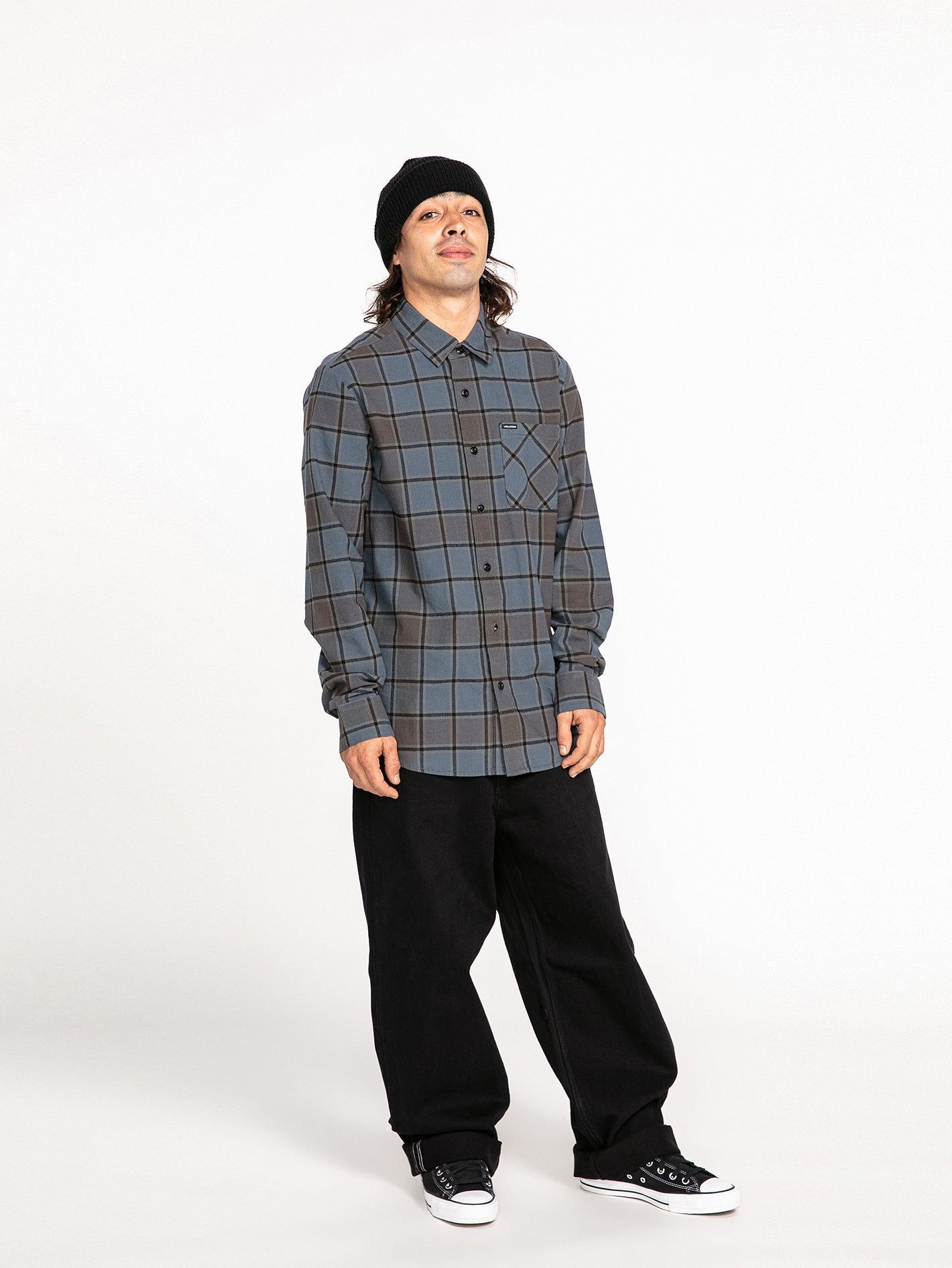 Caden Plaid Long Sleeve Flannel - Marina Blue sold by Volcom