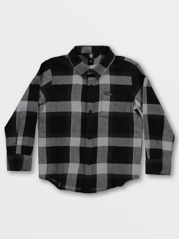 Little Boys Curwin Long Sleeve Flannel - Black Grey sold by Volcom