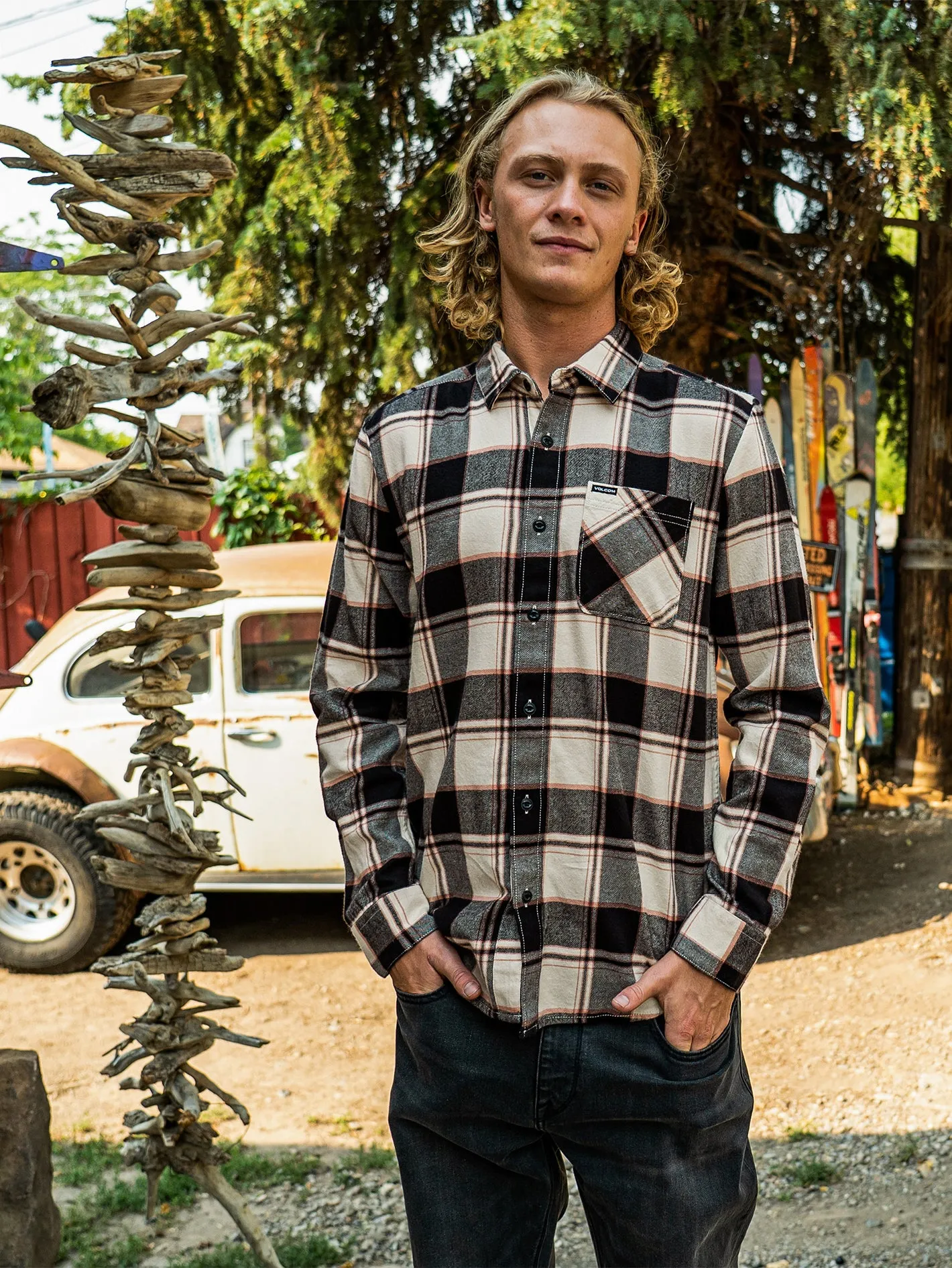 Caden Plaid Long Sleeve Flannel - Bleached Sand sold by Volcom product image thumbnail 2