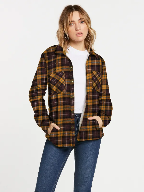 Plaid About You Sherpa Lined Flannel - Bronze sold by Volcom