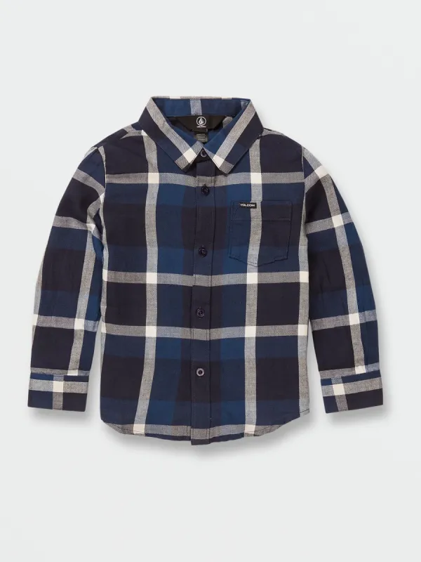 Little Boys Curwin Long Sleeve Flannel - Navy sold by Volcom