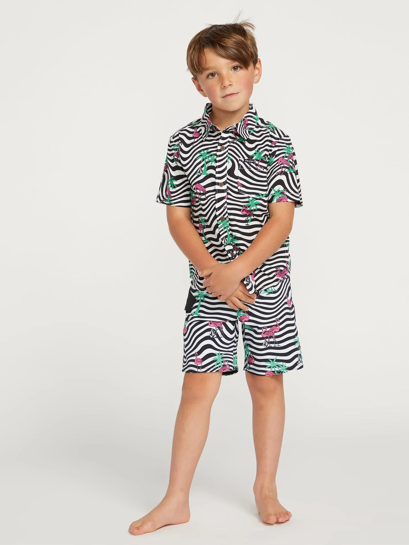 Little Boys Flamingbros Short Sleeve Shirt - White sold by Volcom