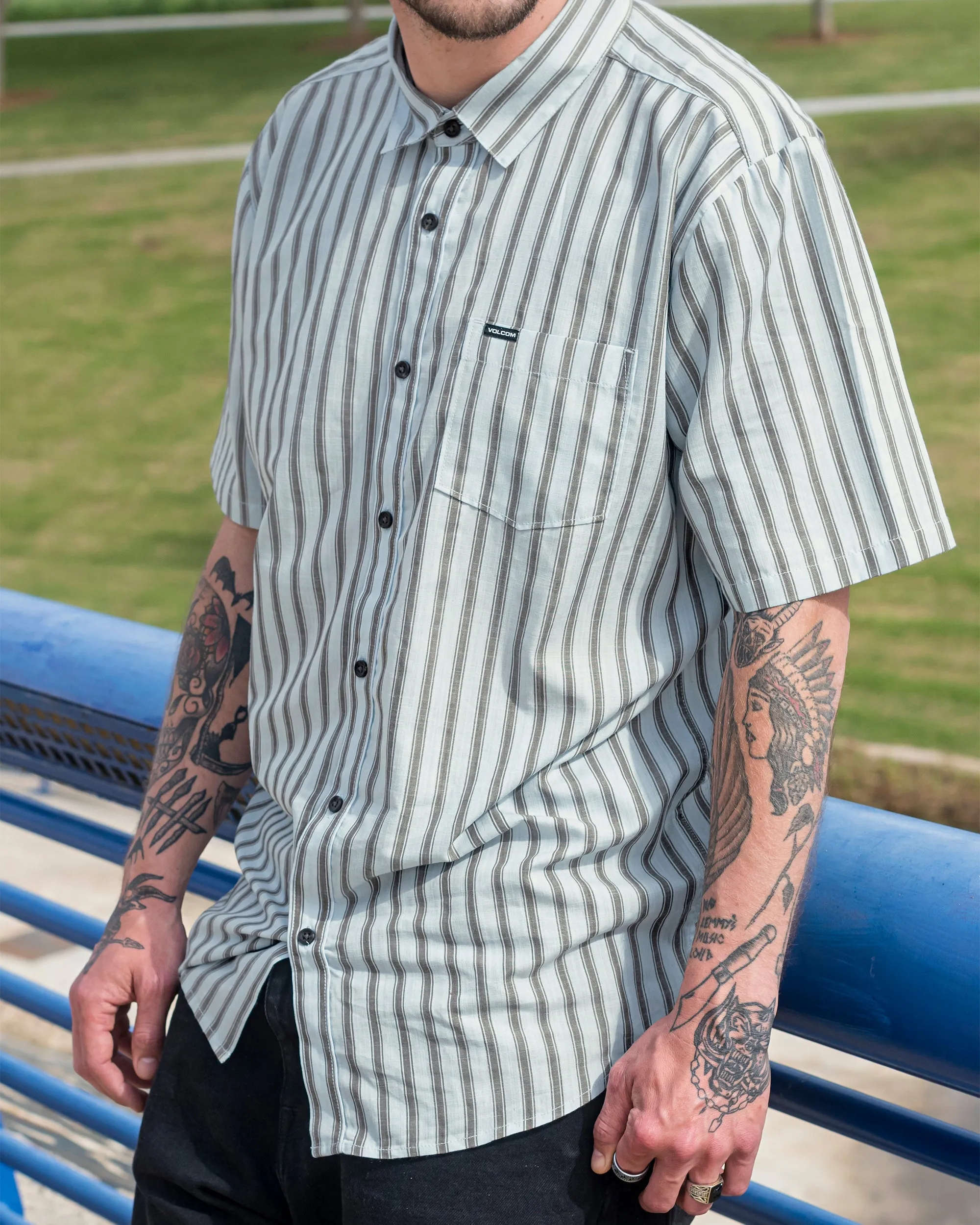 Arvostripe Woven Short Sleeve Shirt - Road Sky sold by Volcom
