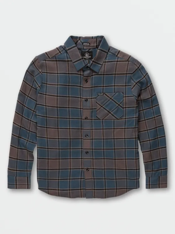 Little Boys Caden Plaid Long Sleeve Flannel - Marina Blue sold by Volcom