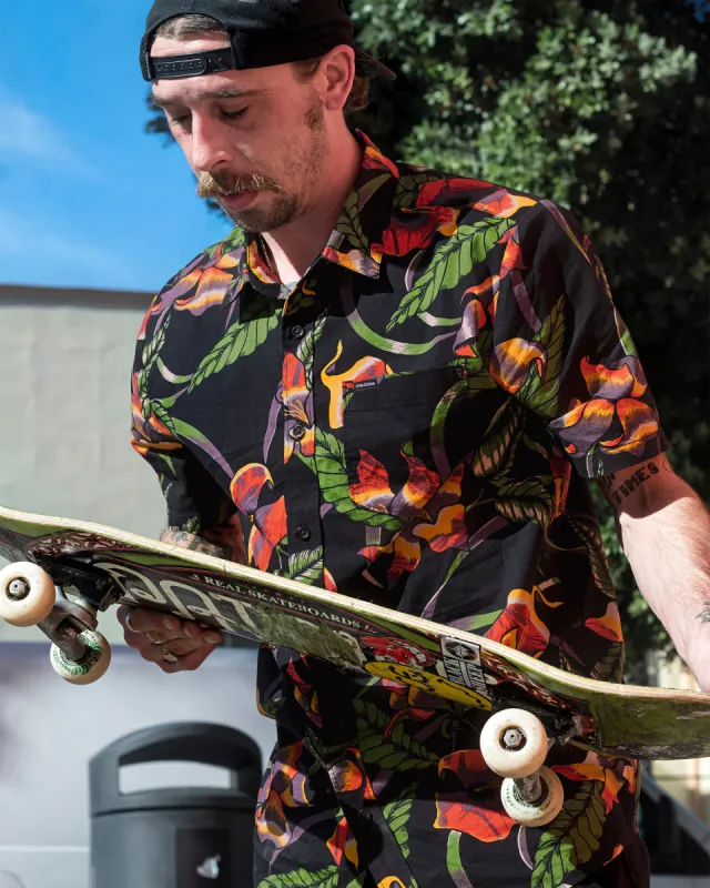 Varkala Floral Woven Short Sleeve Shirt - Black sold by Volcom