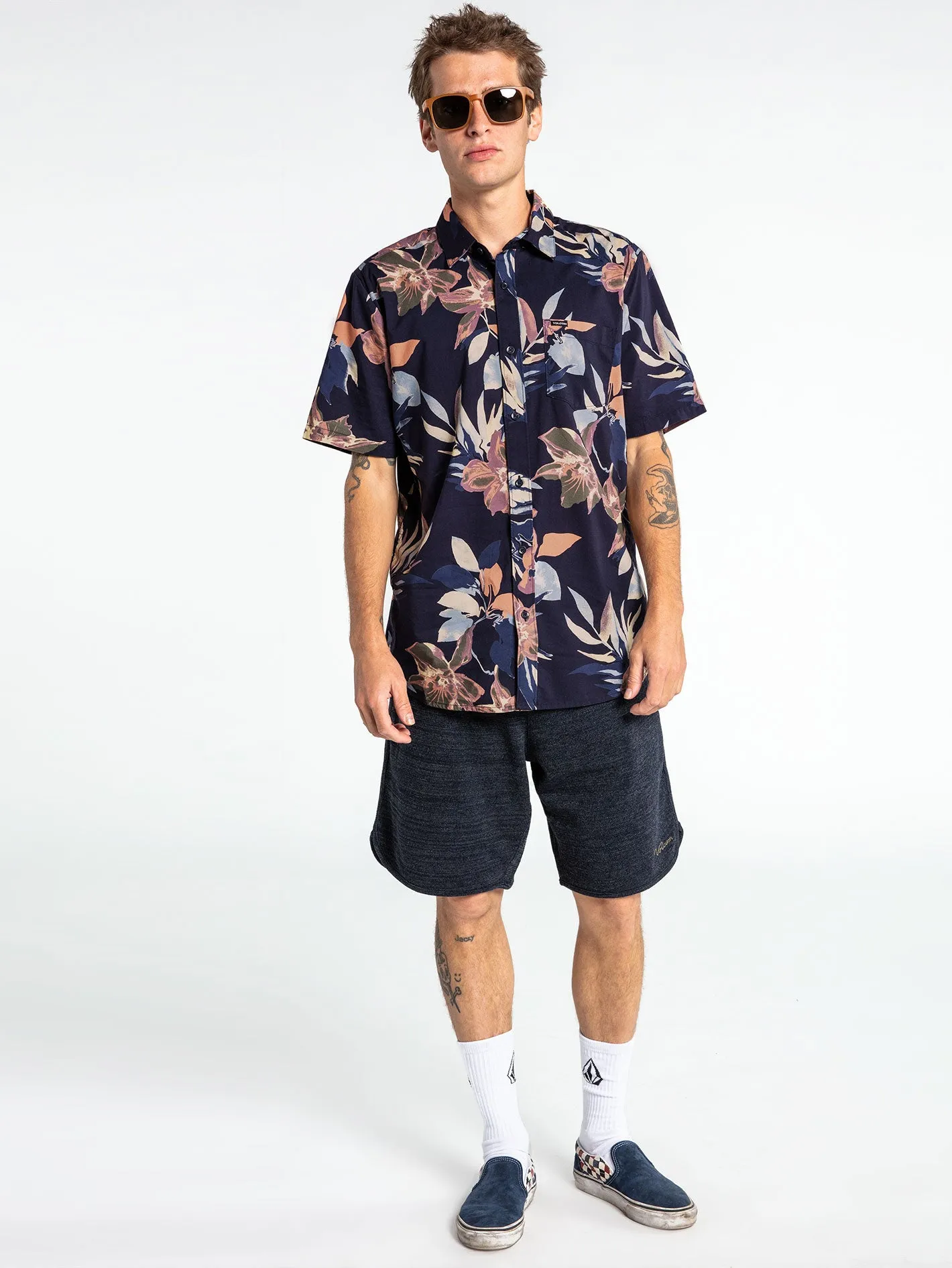 Marble Floral Short Sleeve Shirt - Navy sold by Volcom product image thumbnail 3