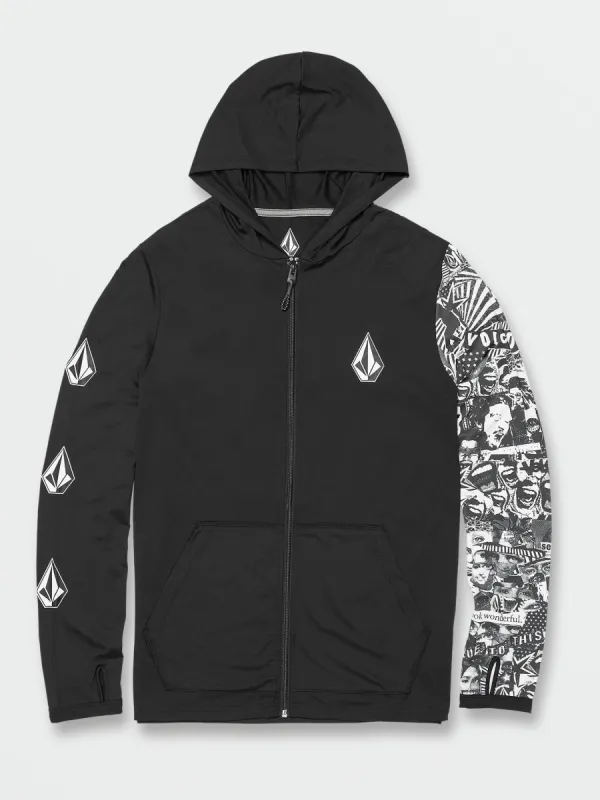 Iconic Stone Hood Collage Long Sleeve UPF 50 Rashguard - Black sold by Volcom