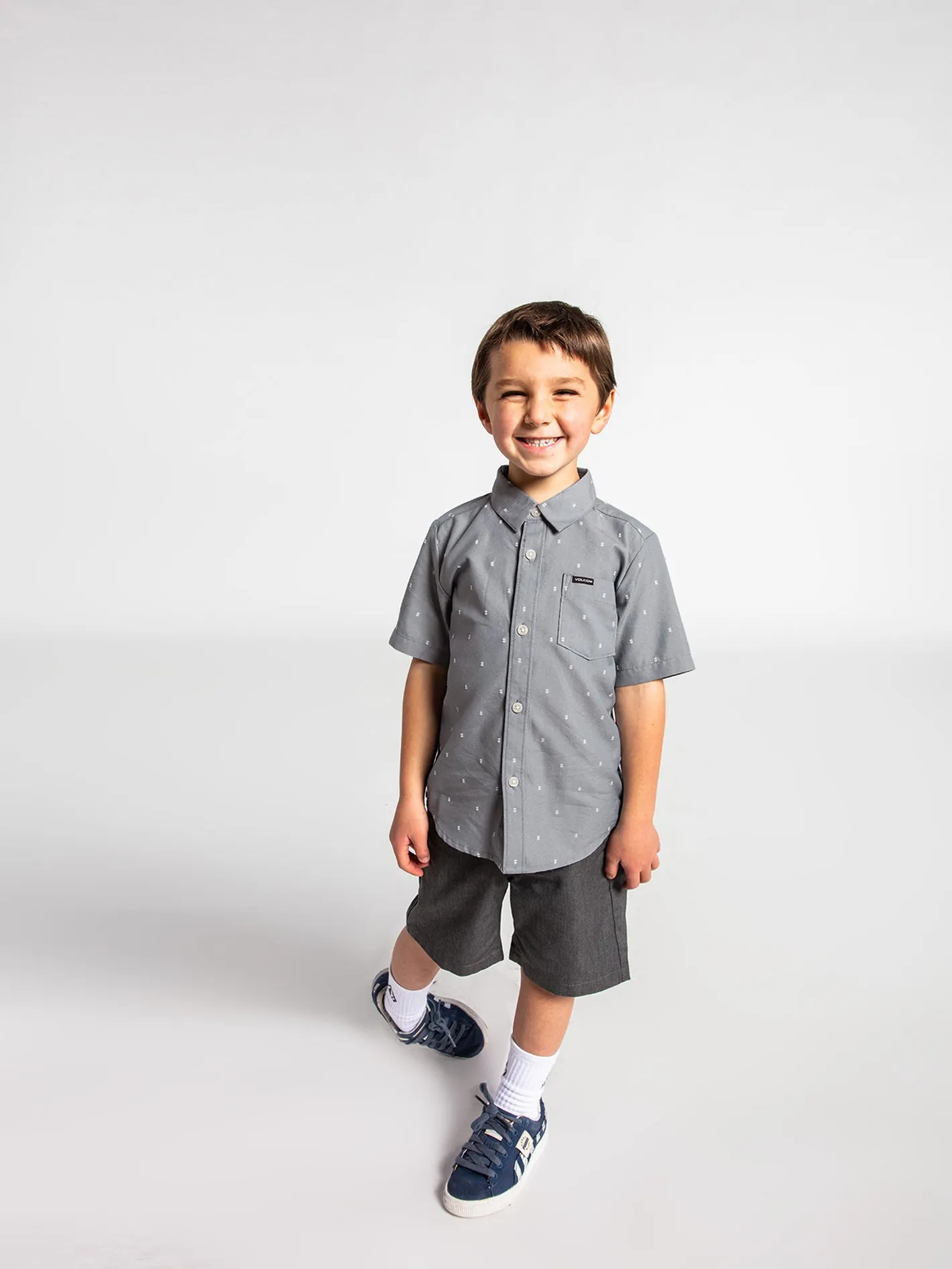 Little Boys Eanes Short Sleeve Button Up Shirt - Ashley Blue sold by Volcom