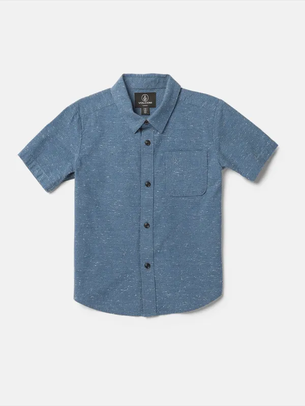 Little Boys Play Date Knight Short Sleeve Shirt - Stone Blue sold by Volcom