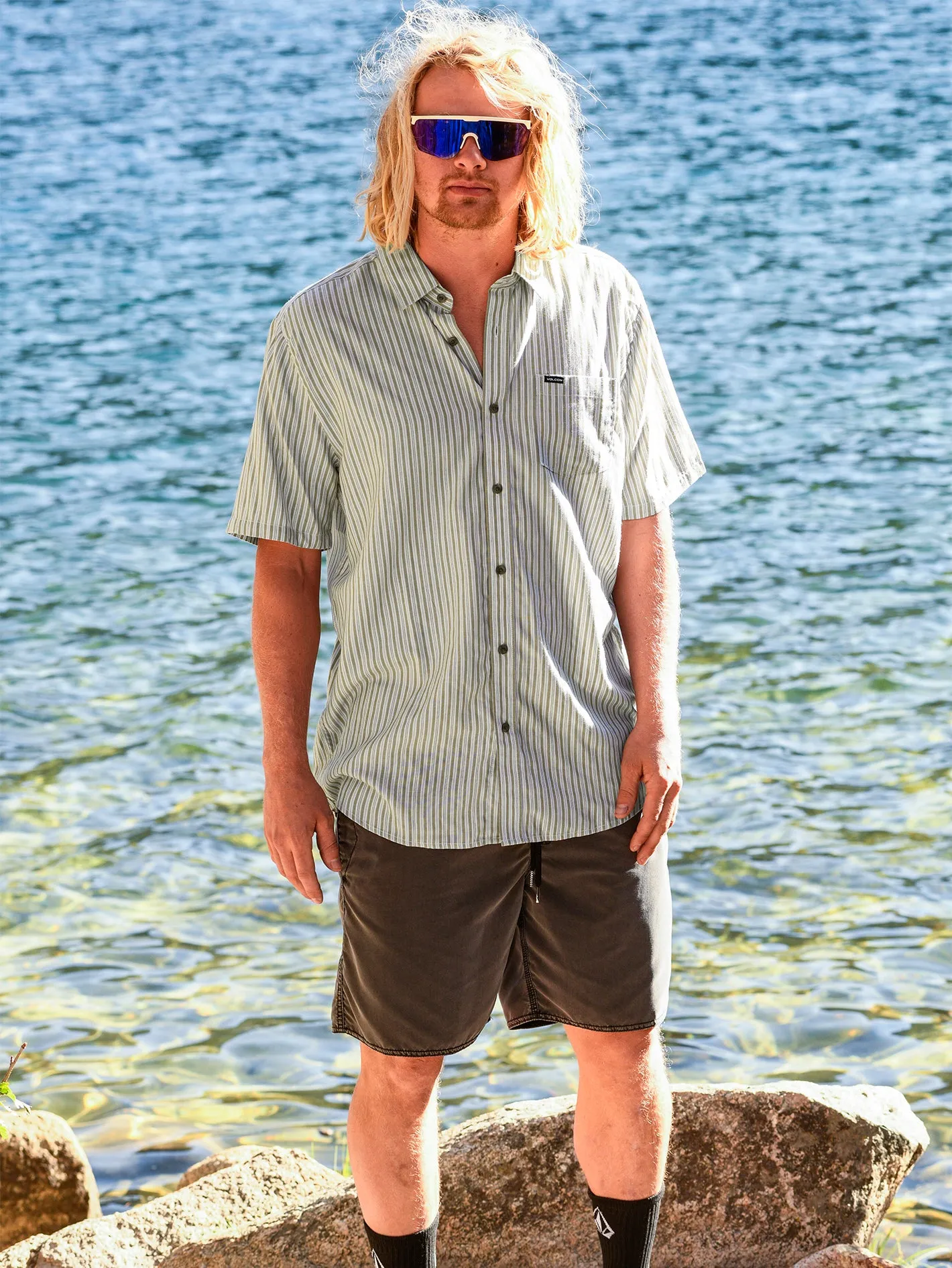 Barstone Woven Short Sleeve Shirt - Tower Grey sold by Volcom