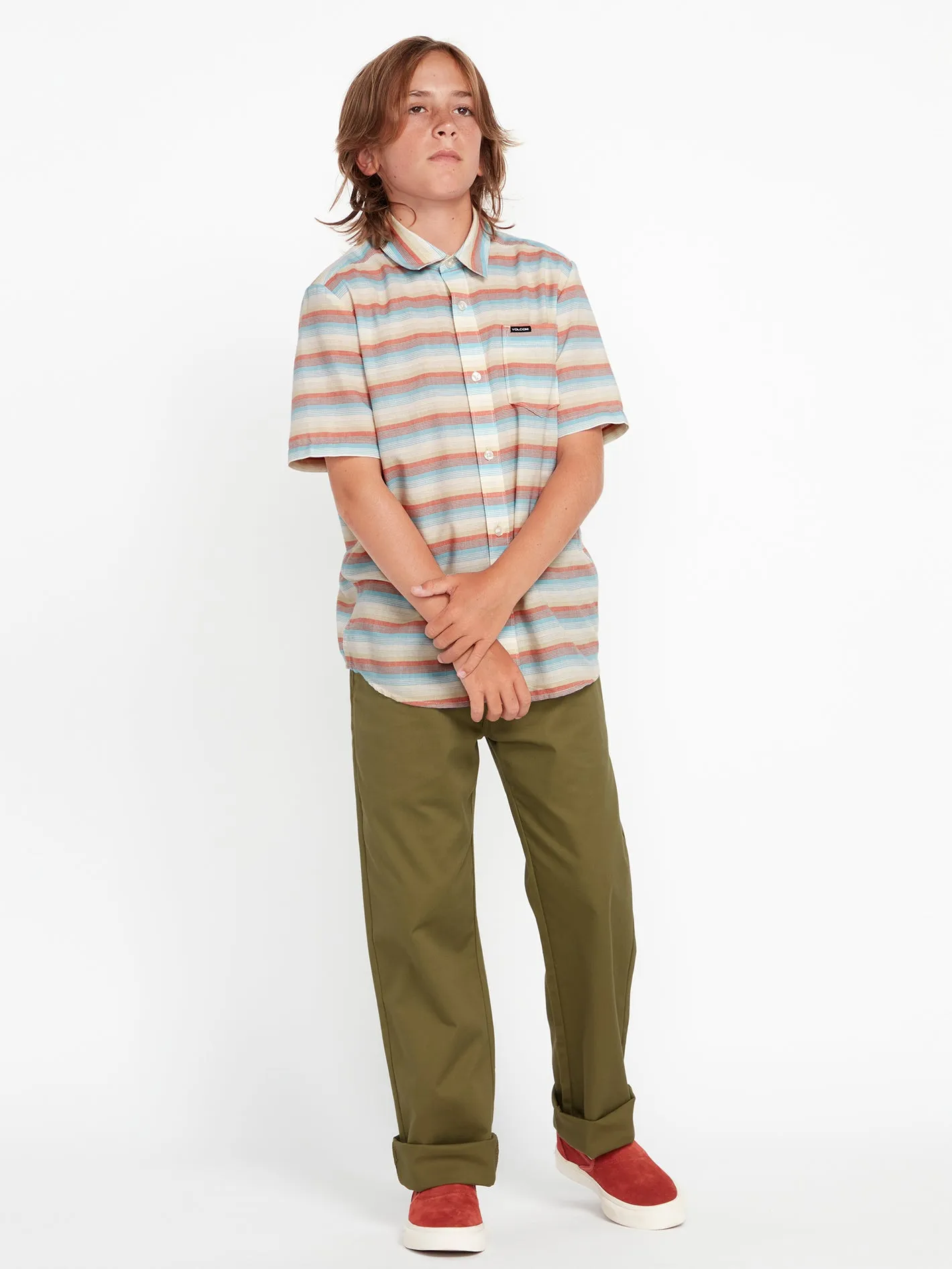 Big Boys Veecee Stripe Short Sleeve Shirt - Whitecap Grey sold by Volcom