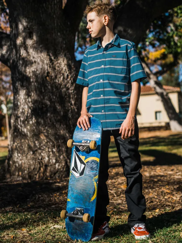 Big Boys Sayzon Stripe Short Sleeve Shirt - Aged Indigo sold by Volcom