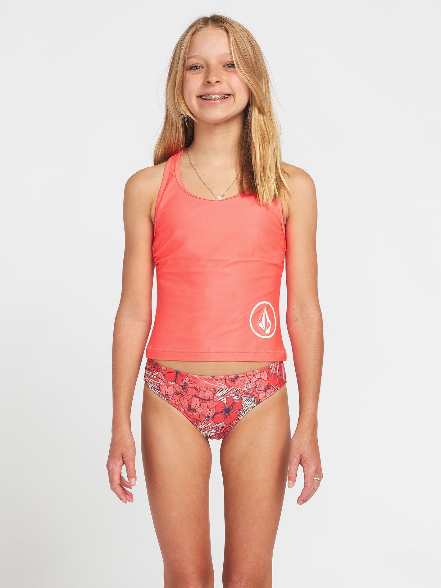 Girls Simply Core Tankini Bikini Top - Electric Coral sold by Volcom