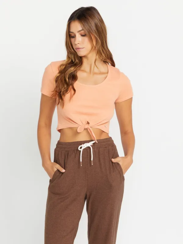 Lived in Lounge Rib Tie Front Short Sleeve Shirt - Clay sold by Volcom