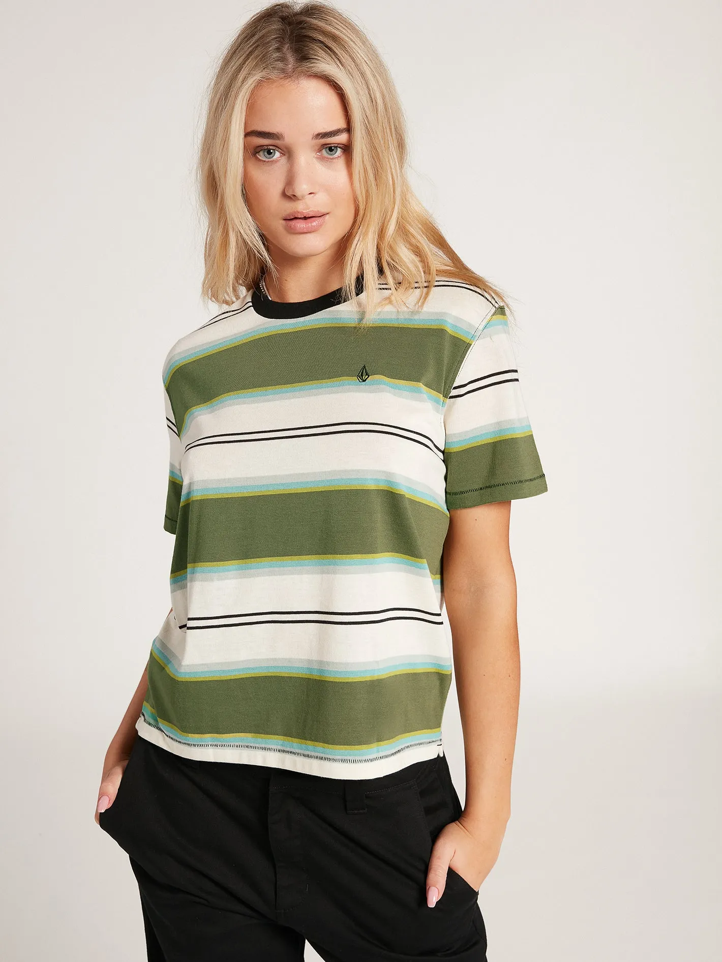 Choice Is Yours Striped Short Sleeve Tee - Army Green Combo sold by Volcom product image thumbnail 3