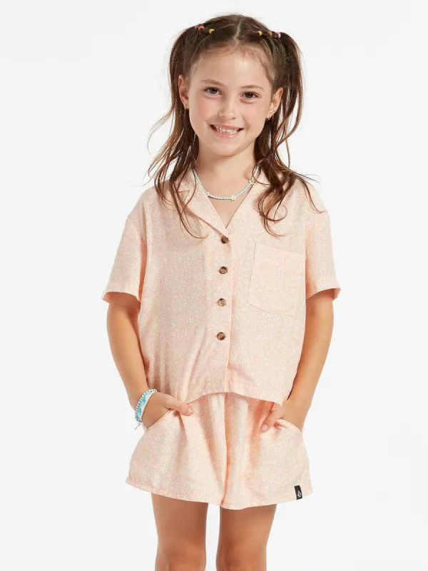 Girls Static Bloom Short Sleeve Top - Hazey Pink sold by Volcom