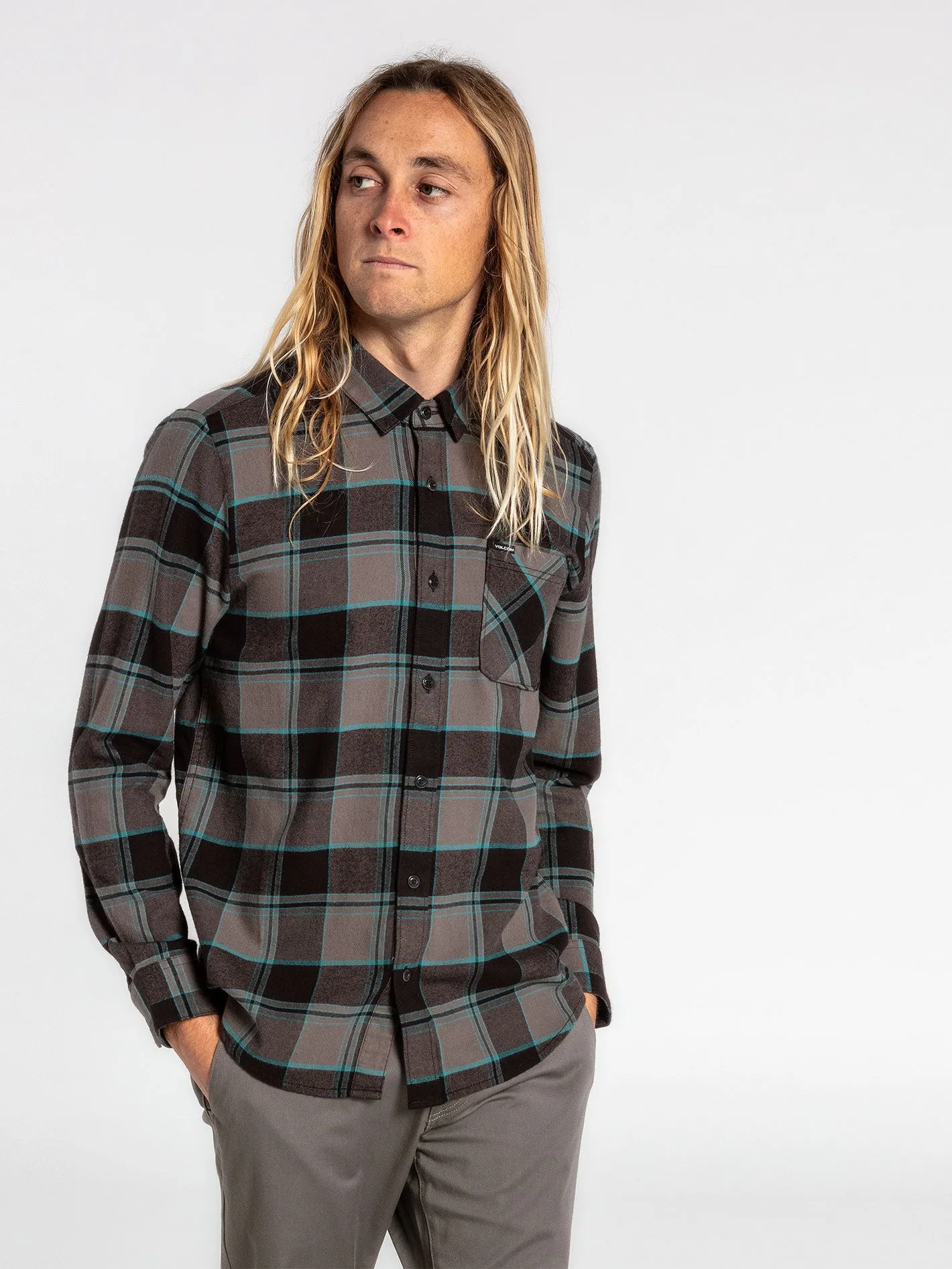 Caden Plaid Long Sleeve Flannel - Black sold by Volcom