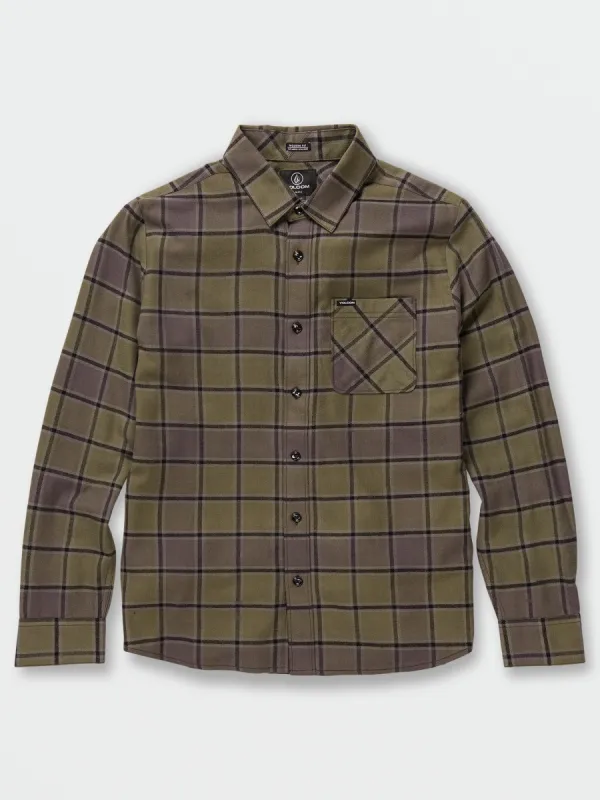 Little Boys Caden Plaid Long Sleeve Flannel - Military sold by Volcom