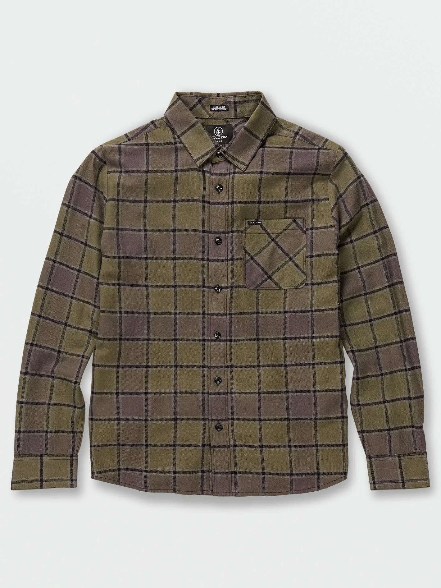 Little Boys Caden Plaid Long Sleeve Flannel - Military sold by Volcom
