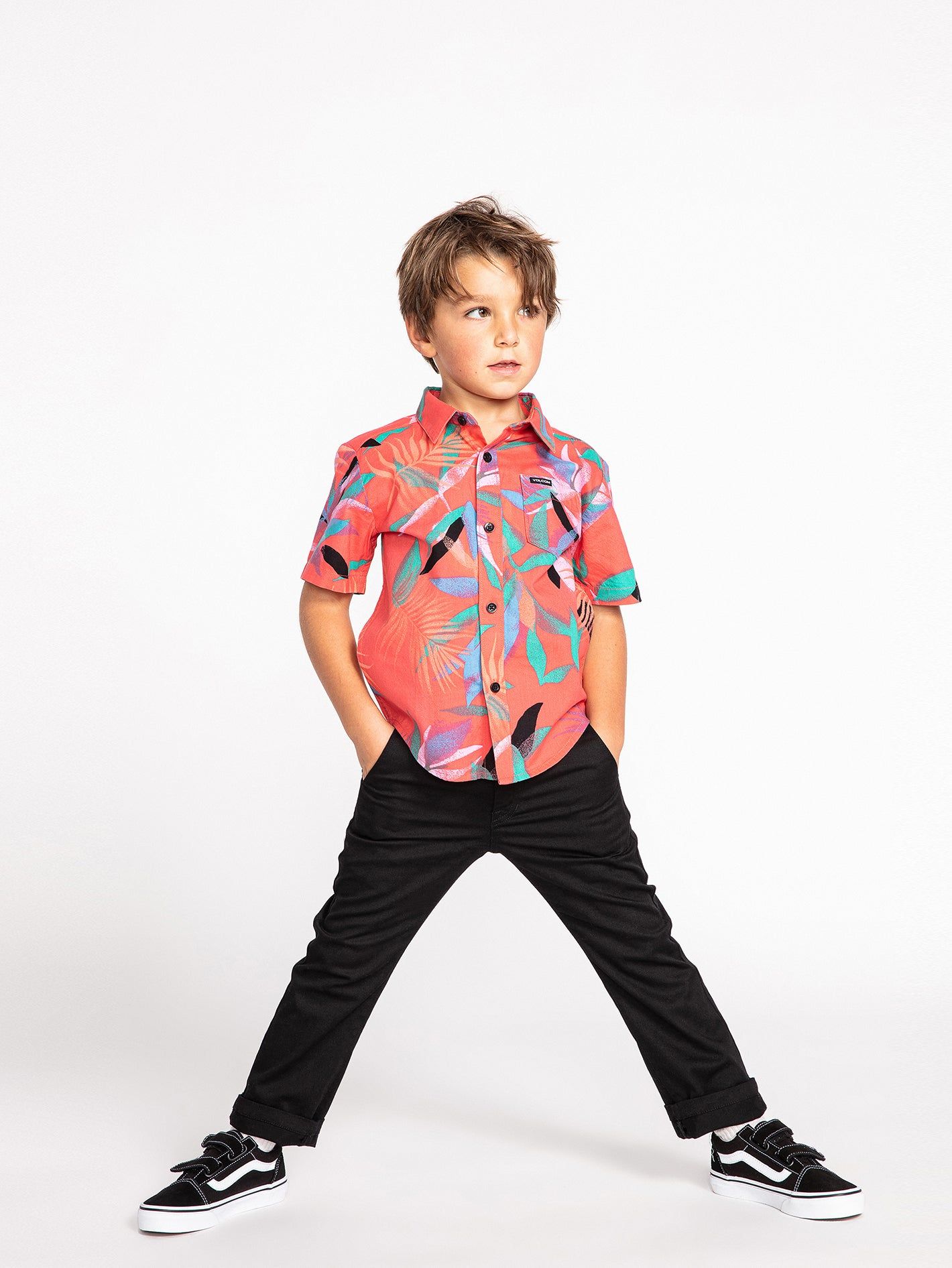 Little Boys Leaf Spray Short Sleeve Shirt - Lava Rock Red sold by Volcom product image thumbnail 5