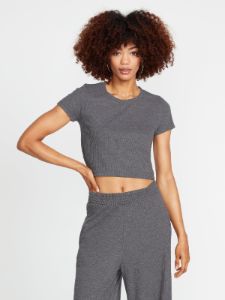 Lived In Lounge Short Sleeve Ribbed Crop Top - Black sold by Volcom