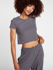 Lived In Lounge Short Sleeve Ribbed Crop Top - Black sold by Volcom