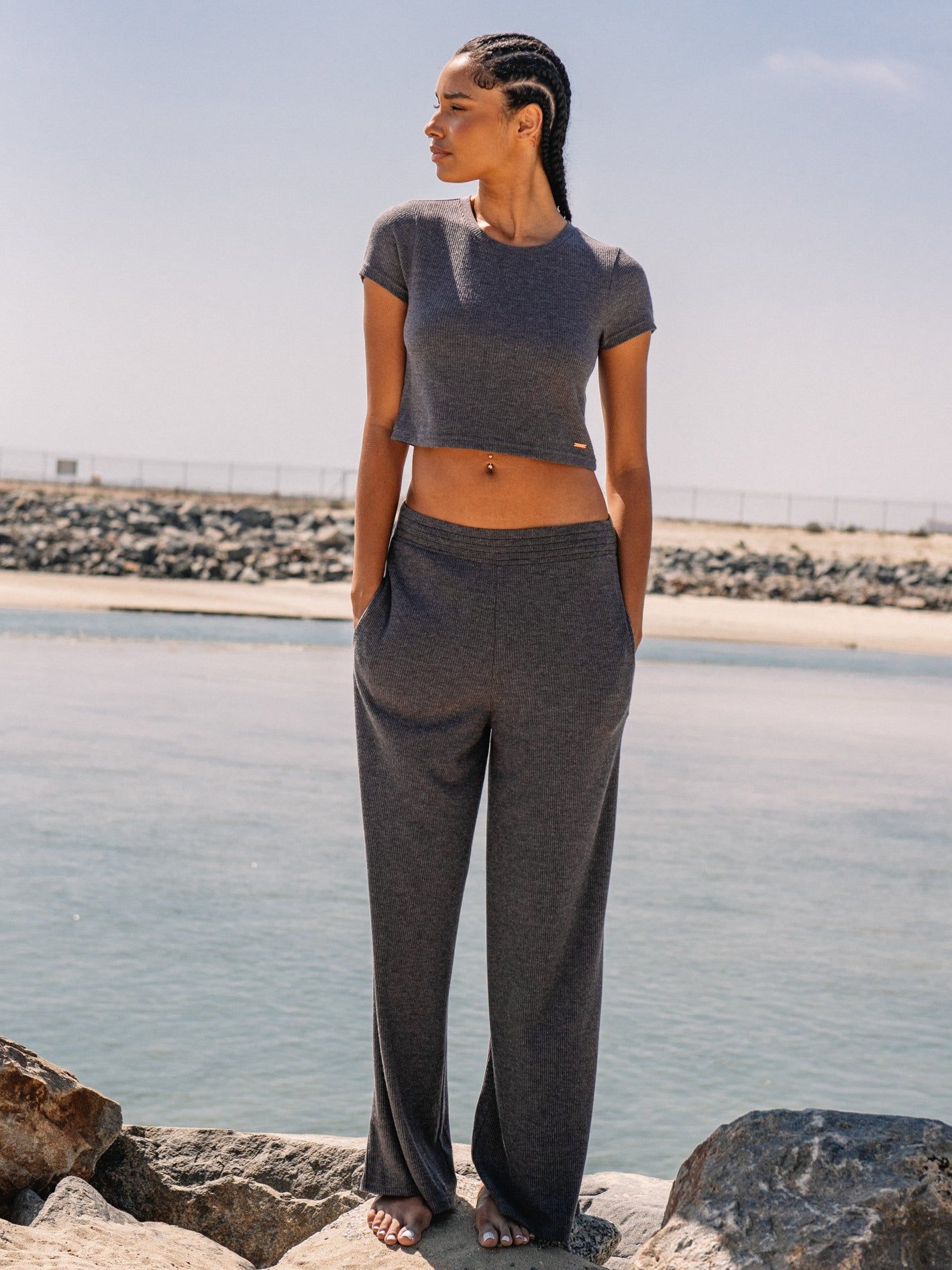 Lived In Lounge Short Sleeve Ribbed Crop Top - Black sold by Volcom product image thumbnail 2