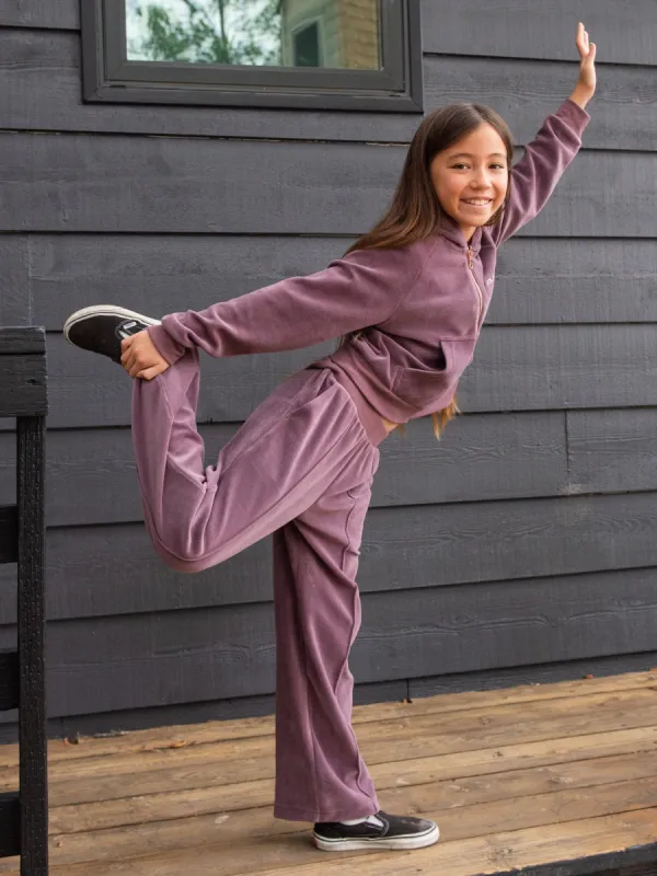 Girls Lived in Lounge Velour Elastic Waist Fleece Pants - Acai sold by Volcom
