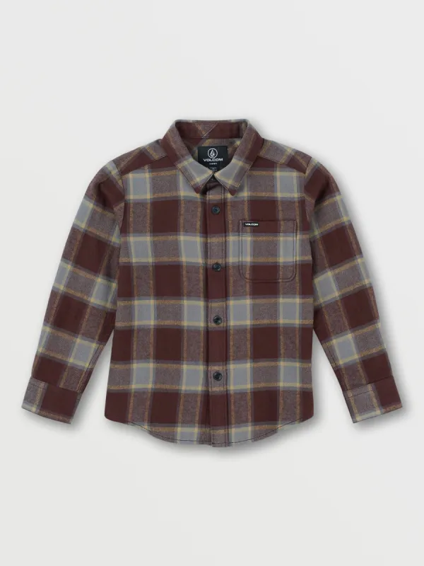 Little Boys Caden Plaid Long Sleeve Flannel - Mahogany sold by Volcom