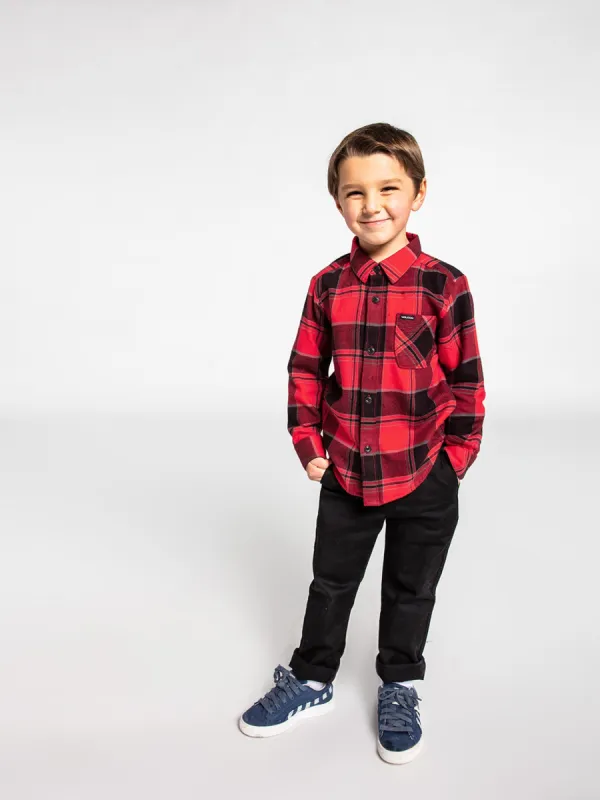 Little Boys Caden Long Sleeve Flannel - Ribbon Red sold by Volcom