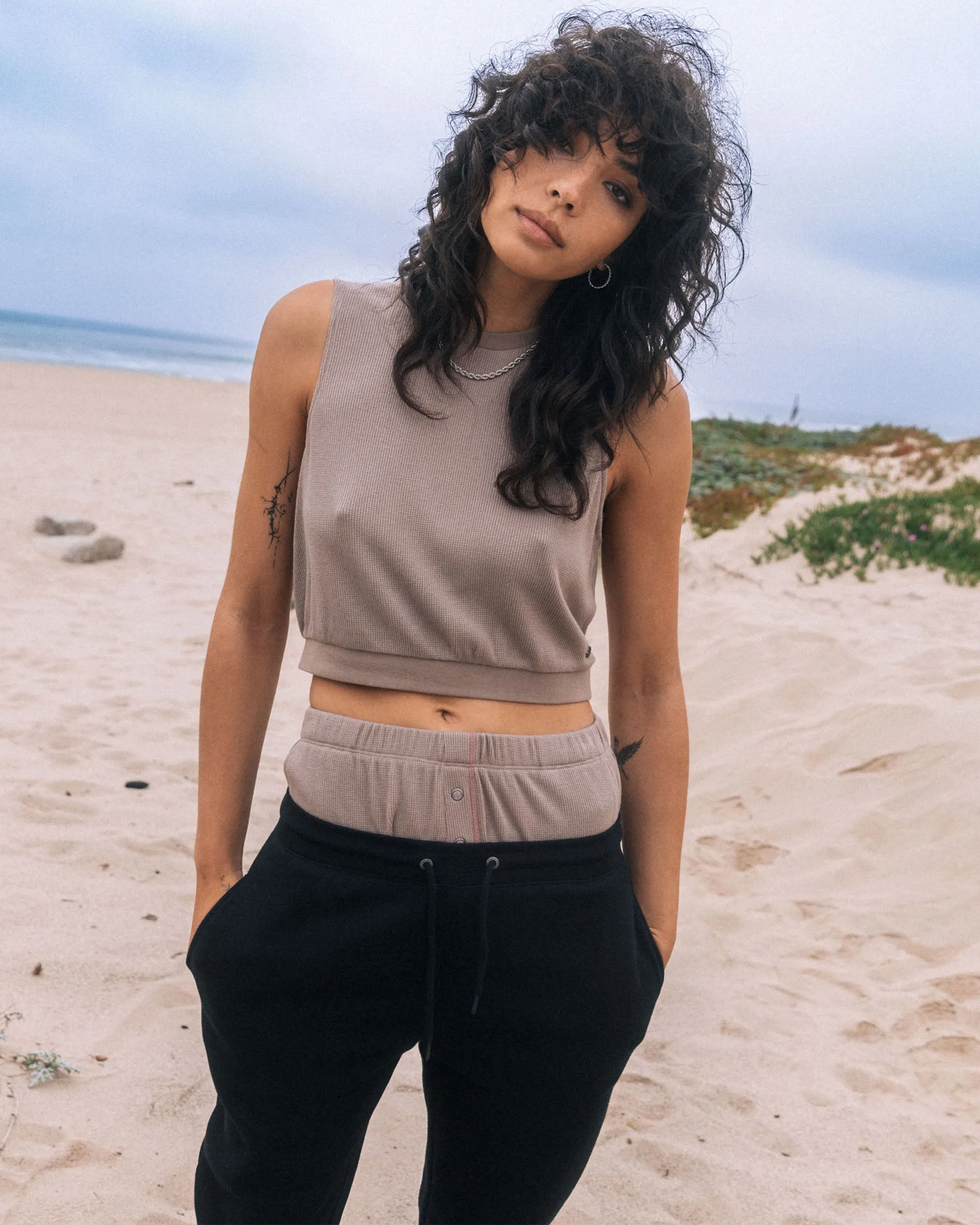 Lived in Lounge Knit Muscle Tank Top - Concrete sold by Volcom