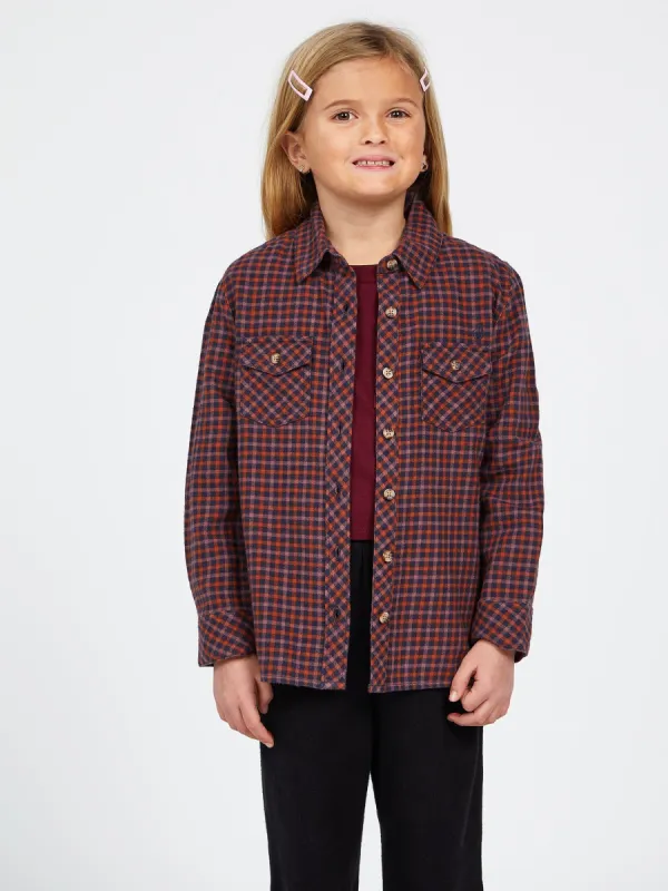 Girls Getting Rad Plaid Long Sleeve Shirt - Midnight Blue sold by Volcom