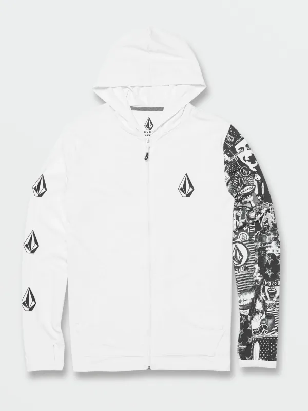 Iconic Stone Hood Collage Long Sleeve UPF 50 Rashguard - White sold by Volcom