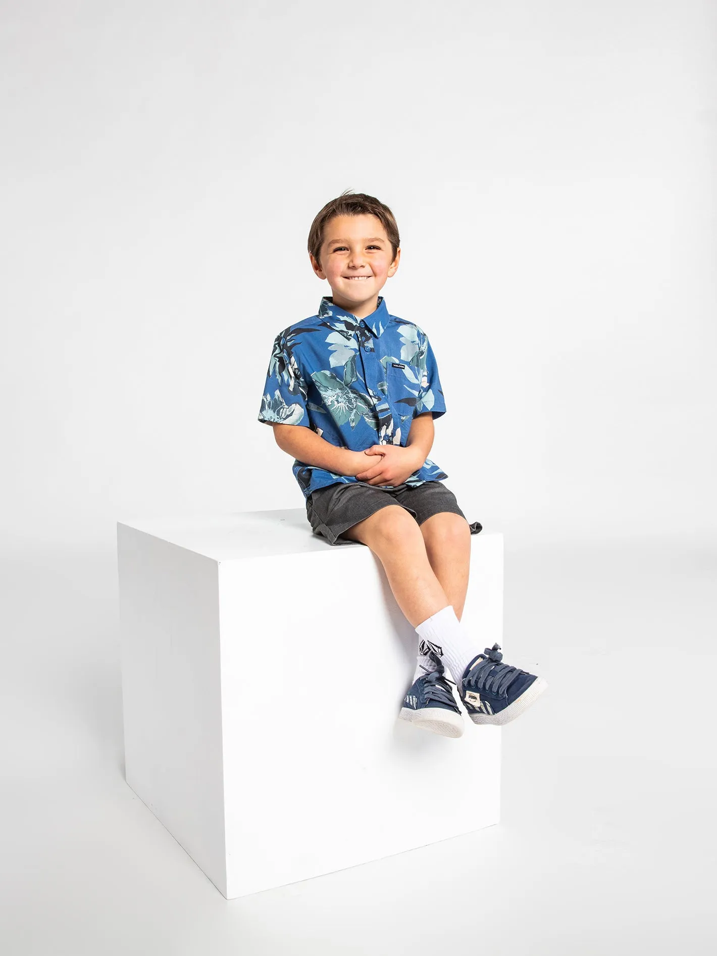 Little Boys Marble Floral Short Sleeve Button Up Shirt - Riverside sold by Volcom