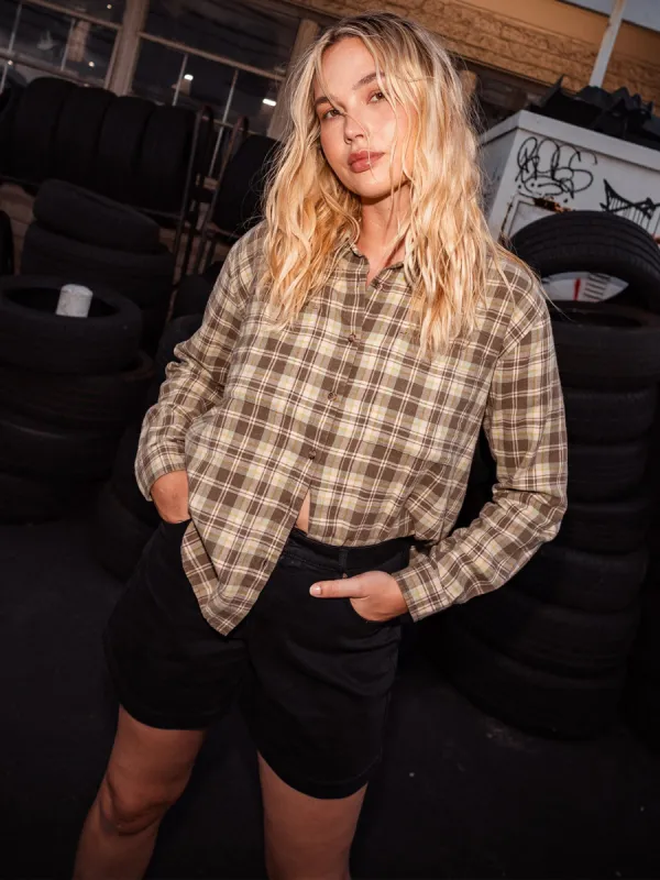 Plaid To Meet U 2 Long Sleeve Top - Army sold by Volcom