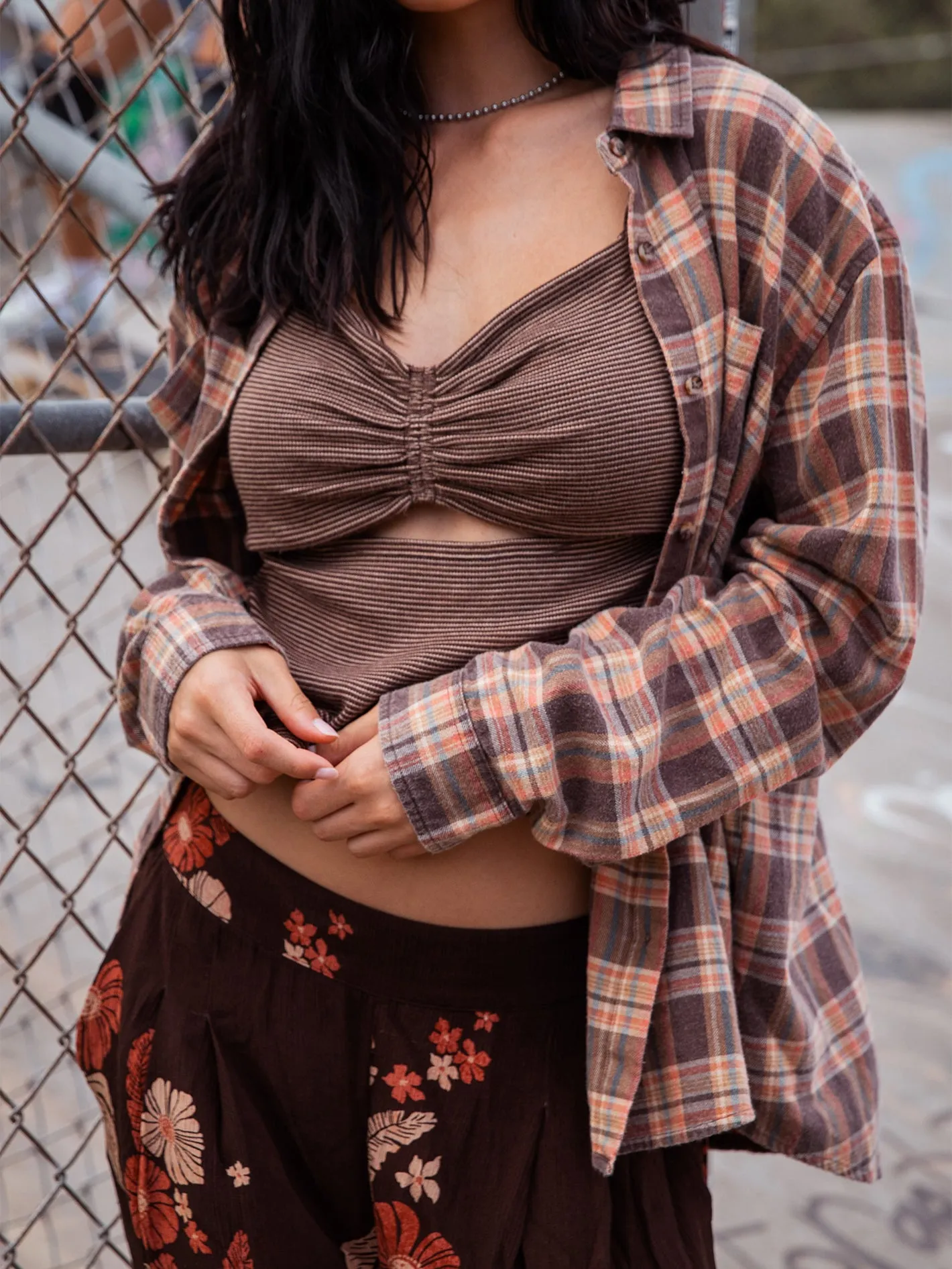 Plaid To Meet U 2 Long Sleeve Top - Vintage Brown sold by Volcom