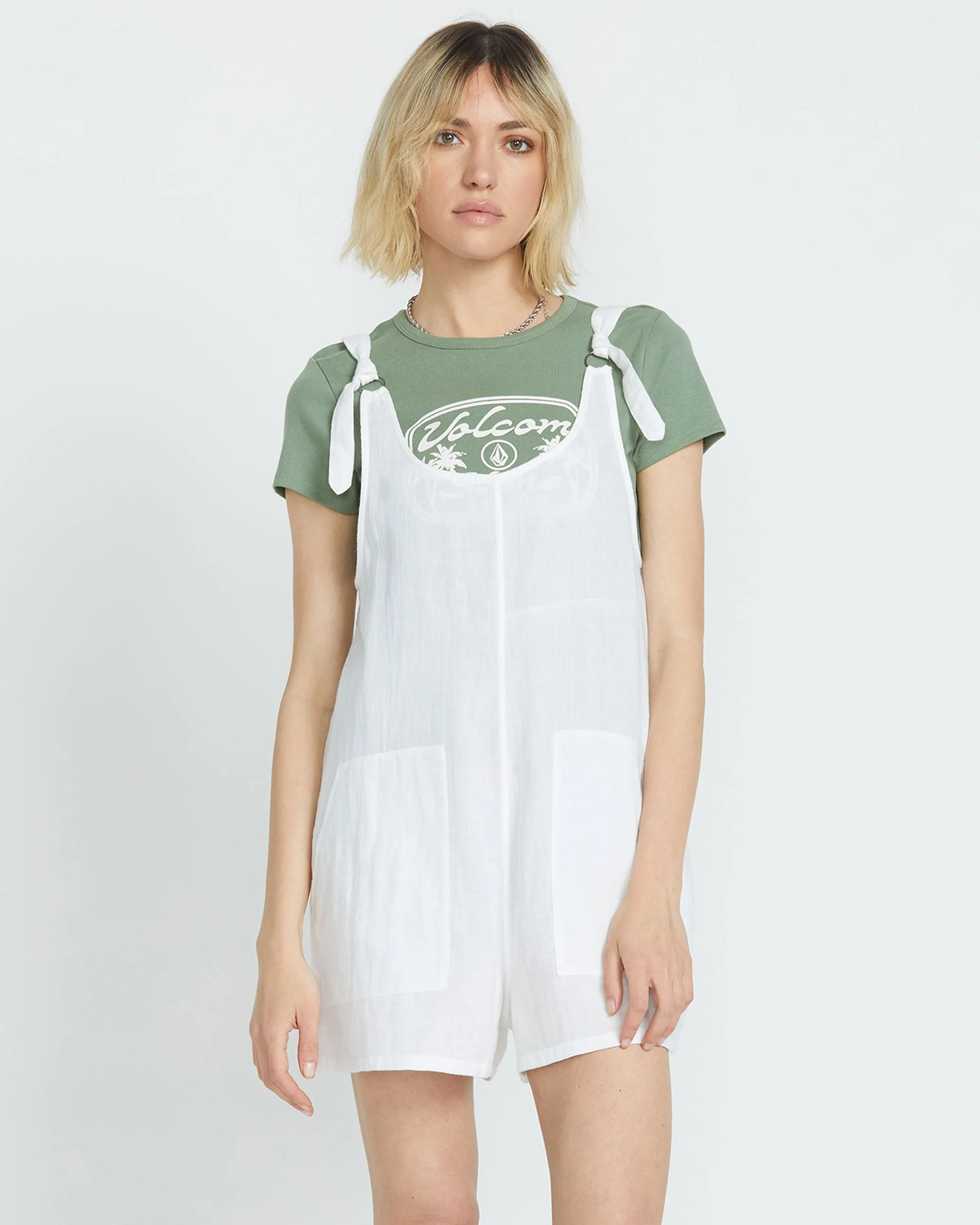 Lived in Lounge Tie Strap Romper - White sold by Volcom