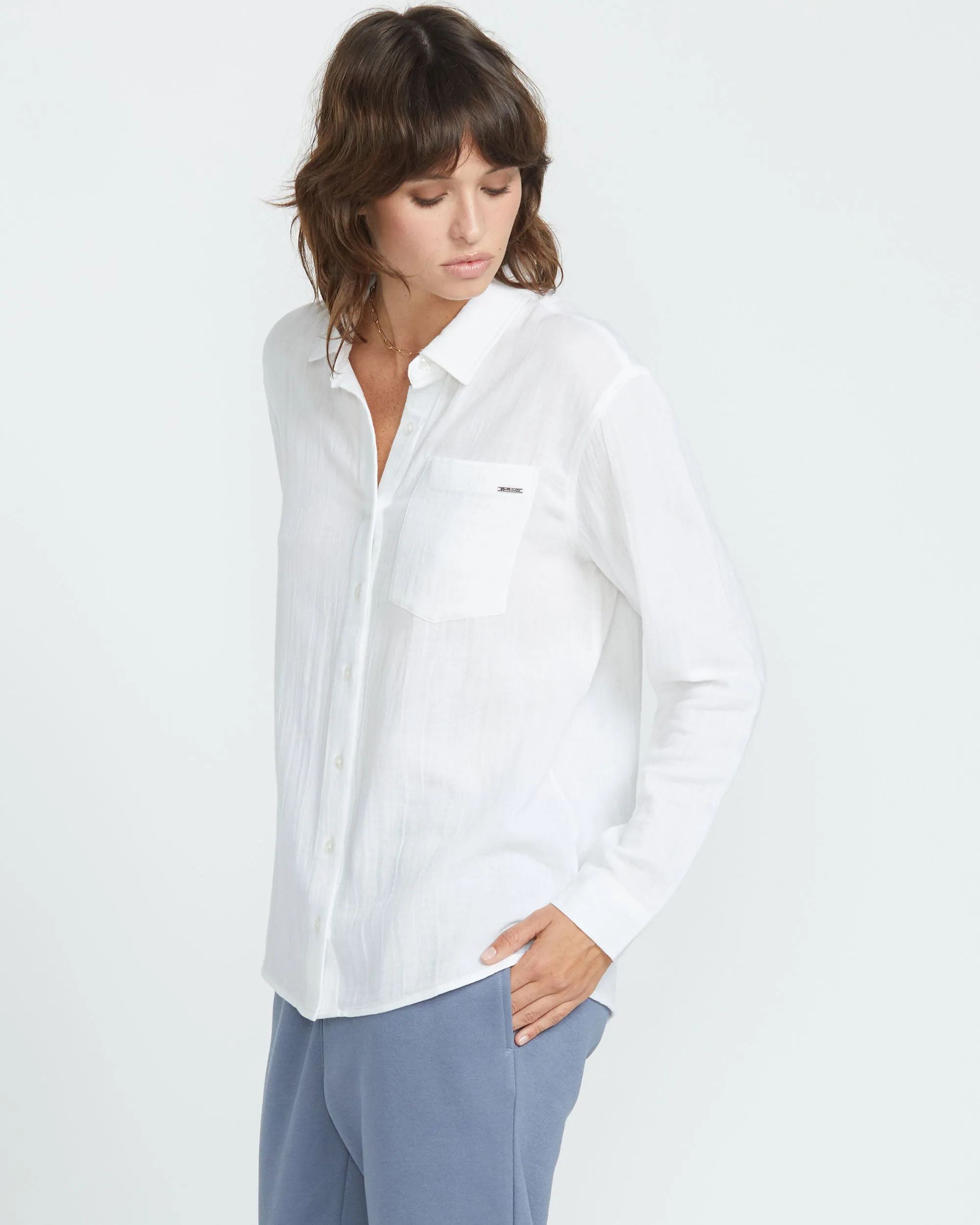 Lived in Lounge Button Up Long Sleeve - White sold by Volcom product image thumbnail 3