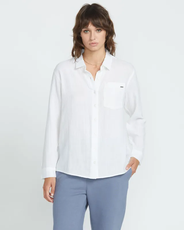 Lived in Lounge Button Up Long Sleeve - White sold by Volcom