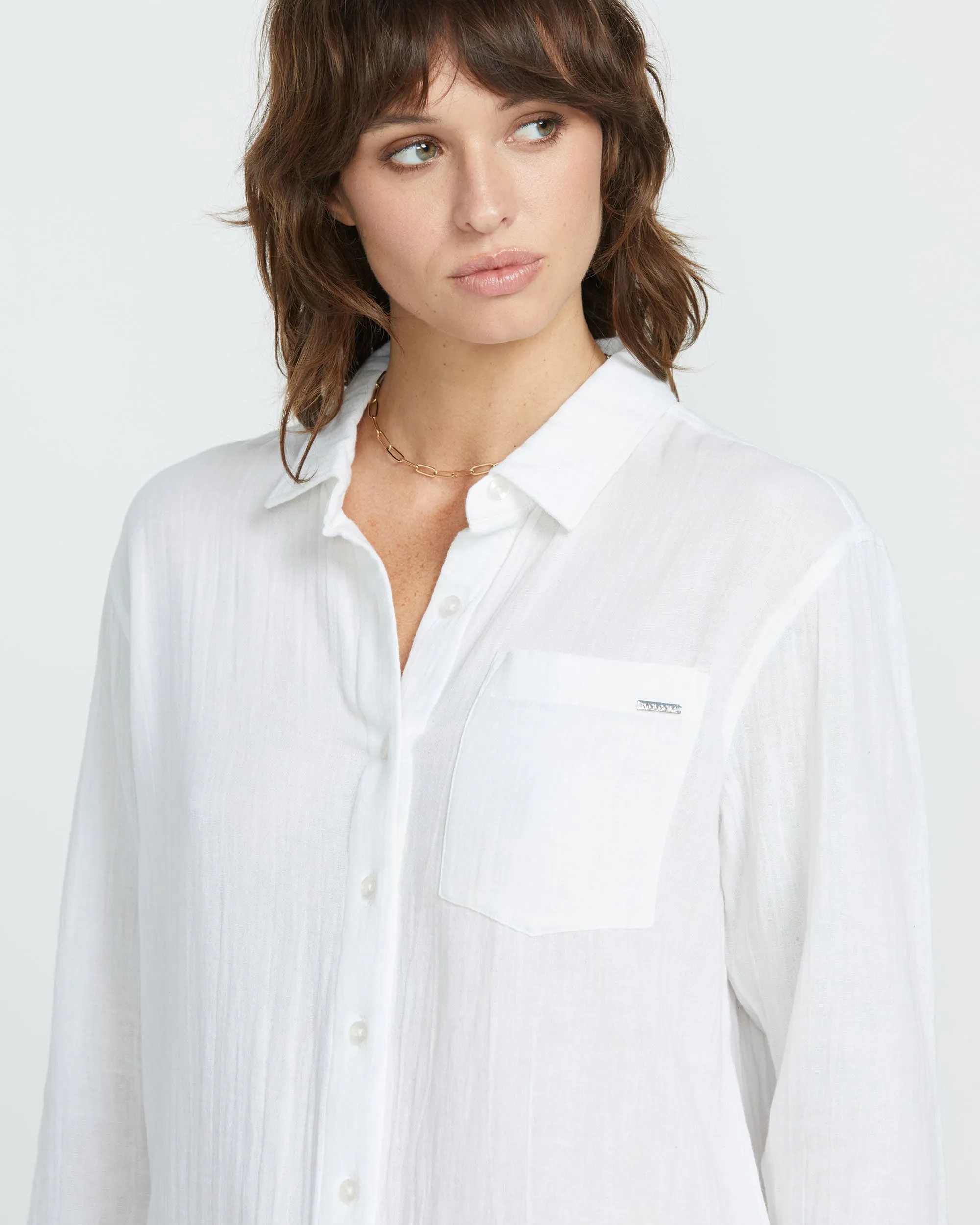 Lived in Lounge Button Up Long Sleeve - White sold by Volcom product image thumbnail 4