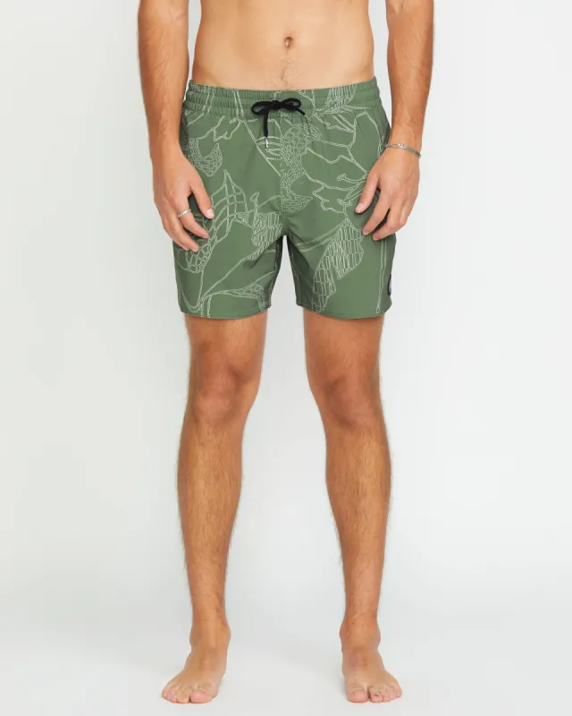 Lido Print Trunks - Light Olive sold by Volcom