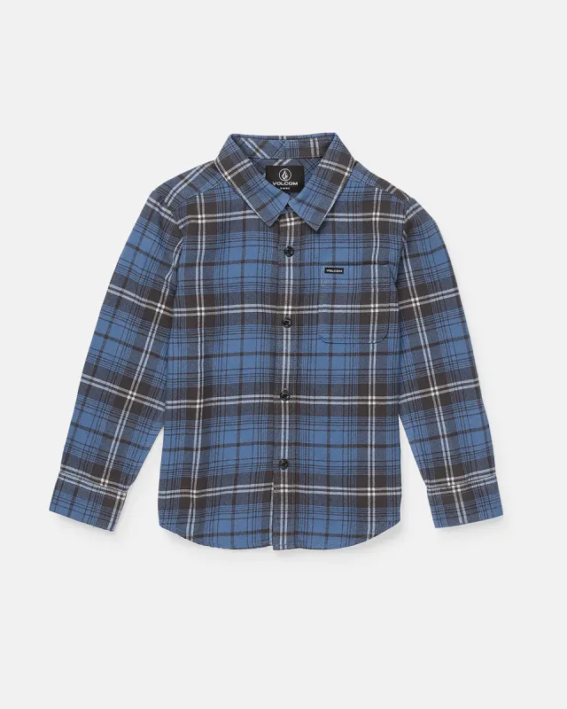 Little Boys Caden Plaid Long Sleeve Shirt - Blue sold by Volcom