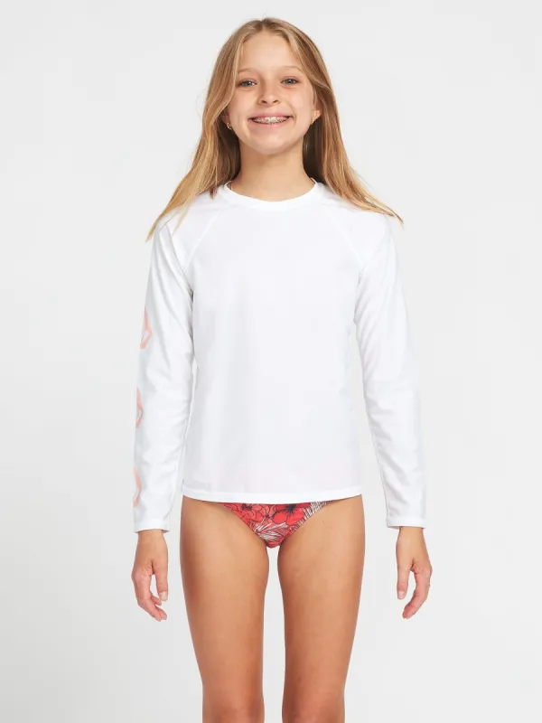 Girls Simply Core Long Sleeve UPF 50 Rashguard - White made by Volcom