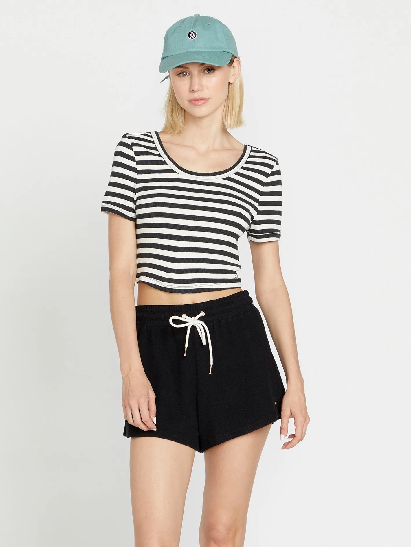 Lived in Lounge Knit Ringer Top - Black White sold by Volcom