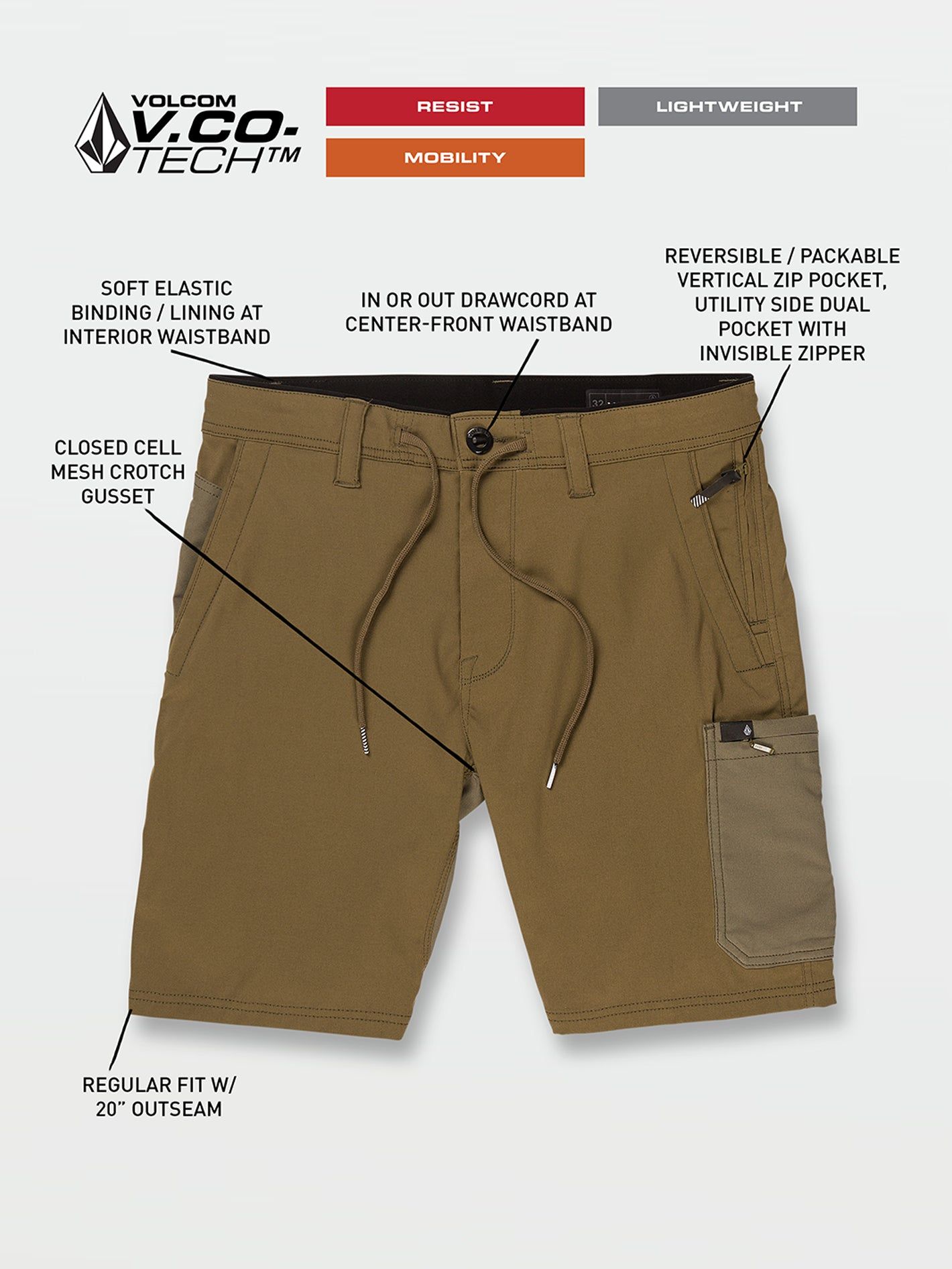 Stone Trail Master Shorts - Service Green sold by Volcom product image thumbnail 4