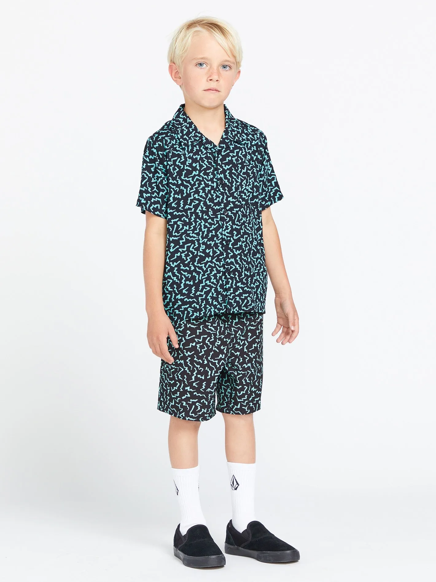 Little Boys Asphalt Beach Short Sleeve Shirt - Black sold by Volcom