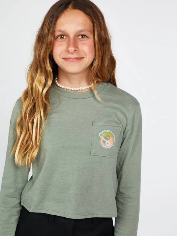 Girls Pocket Dial Long Sleeve Tee - Light Army sold by Volcom